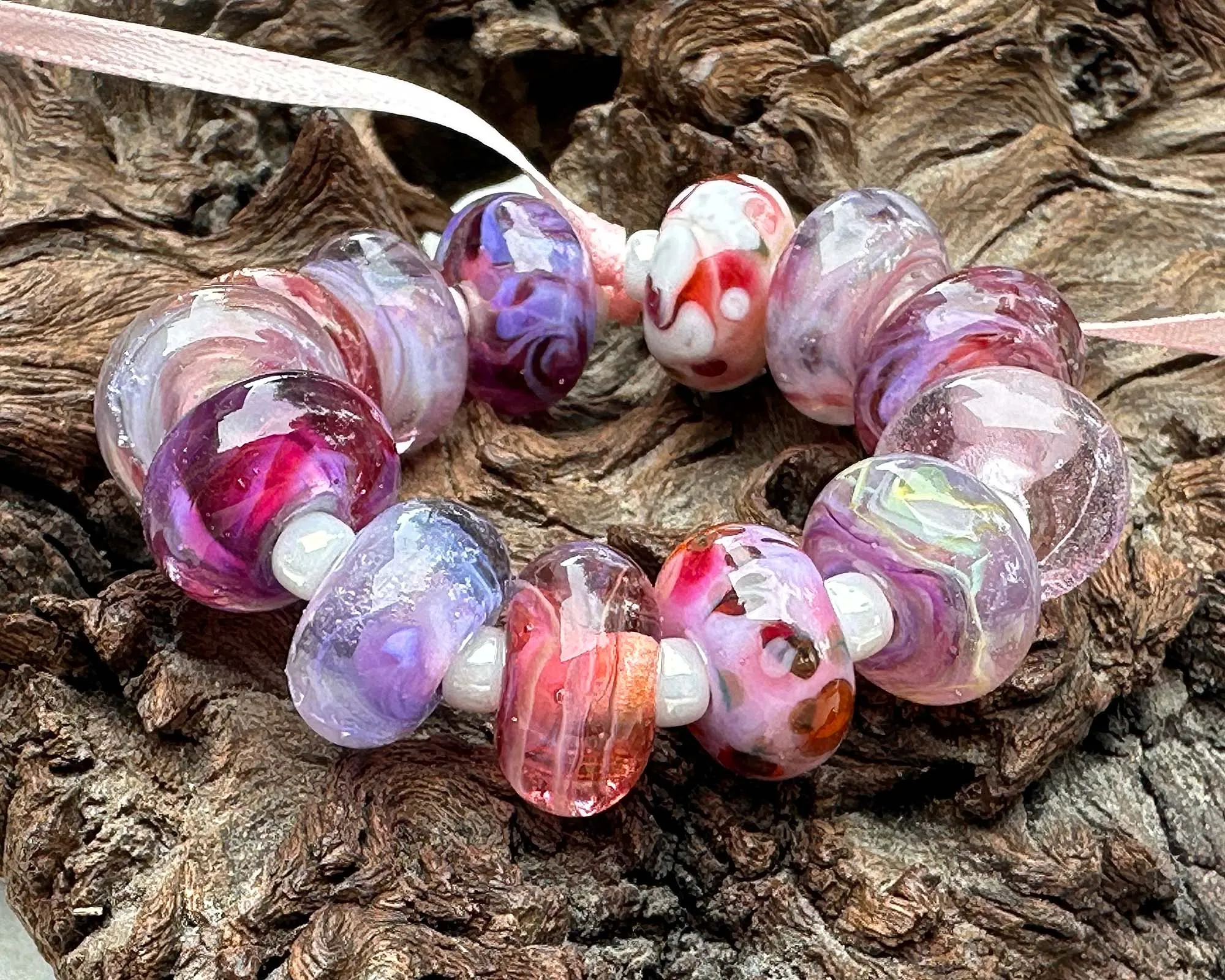 13 Pink Orphan Lampwork Beads Mix SRA