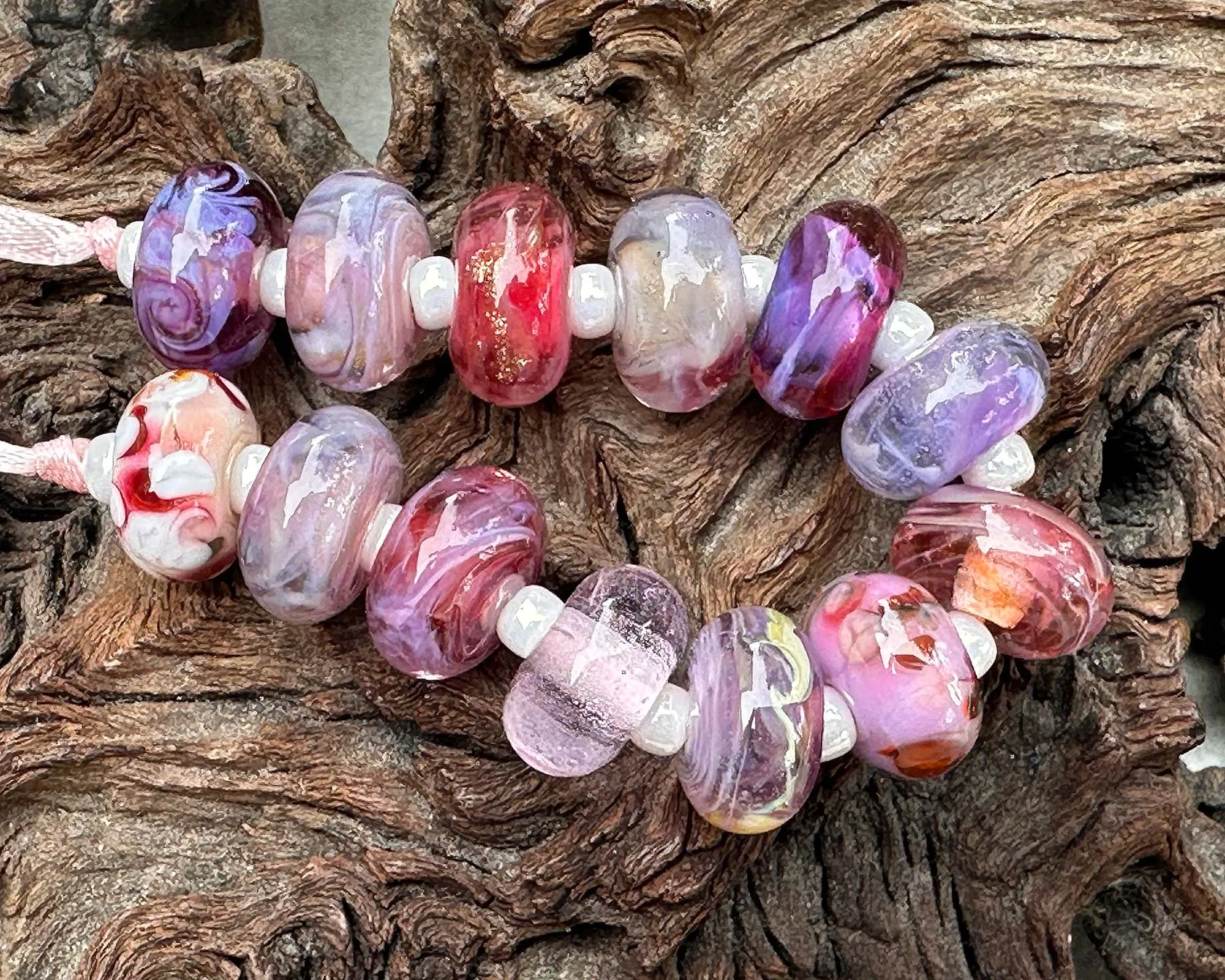 13 Pink Orphan Lampwork Beads Mix SRA