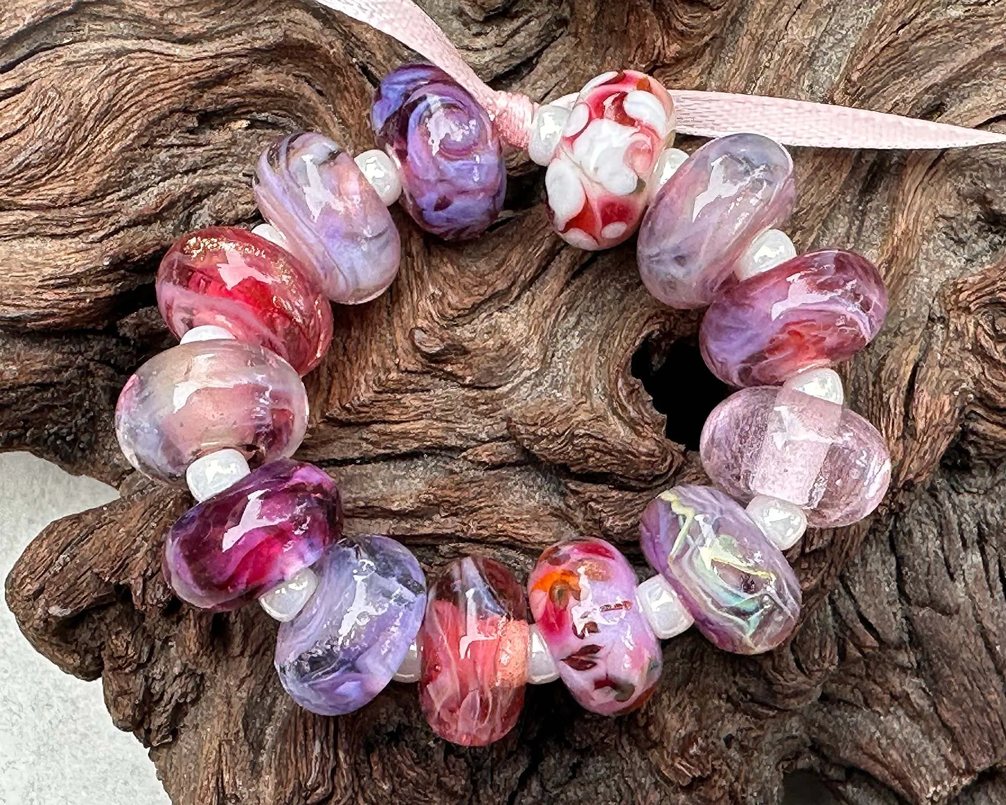 13 Pink Orphan Lampwork Beads Mix SRA