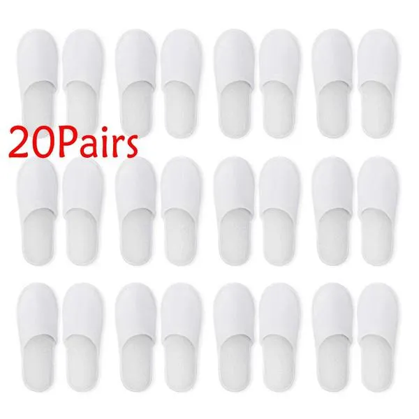 20-Pairs: Spa Hotel Guest Soft Slippers Closed Toe Disposable Travel Slipper