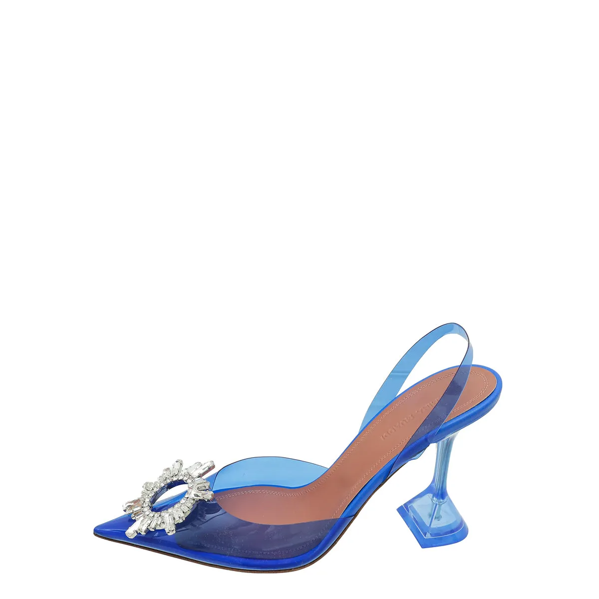 Amina Muaddi Electric Blue PVC Crystal Begum Slingback Pumps 38
