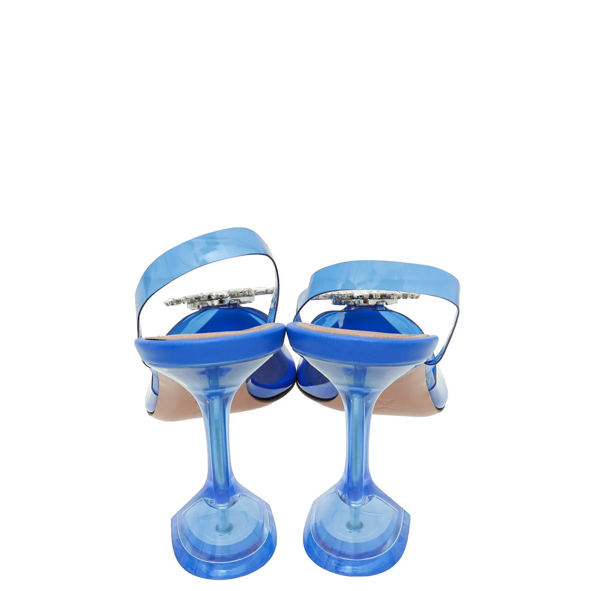 Amina Muaddi Electric Blue PVC Crystal Begum Slingback Pumps 38