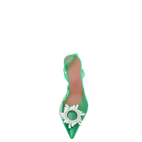 Amina Muaddi Green PVC Crystal Begum Slingback Pumps 40