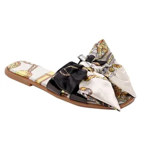 Bow Scarf Print Slides- Black