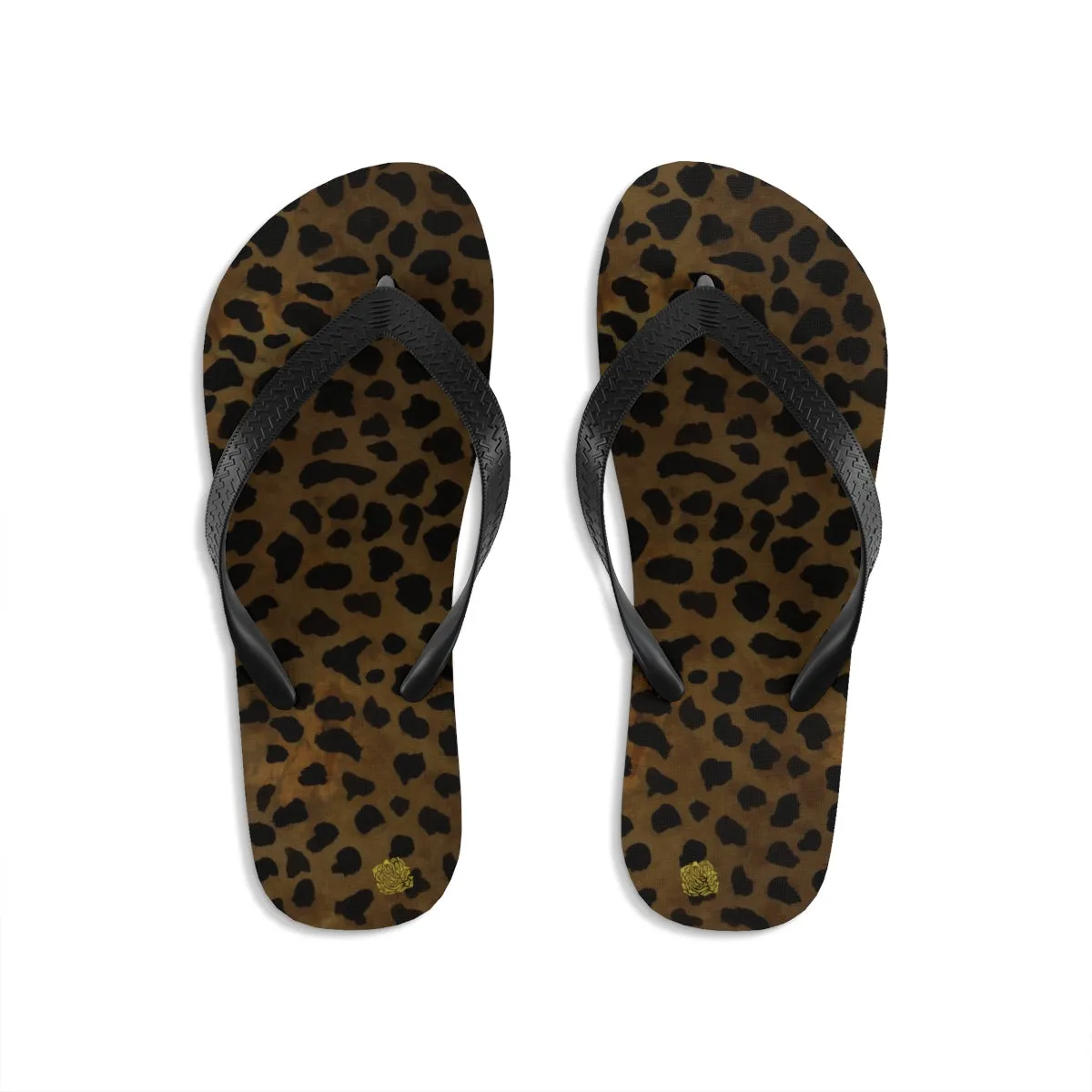 Brown Cheetah Flip Flops, Unisex Women's Or Men's Fashion Brown Leopard Animal Print Beach Flip-Flops