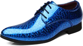 ByErz Men Fashion Dress Business Shoe Pointed Toe Patent Leather Lace Up Oxford Black Blue Green