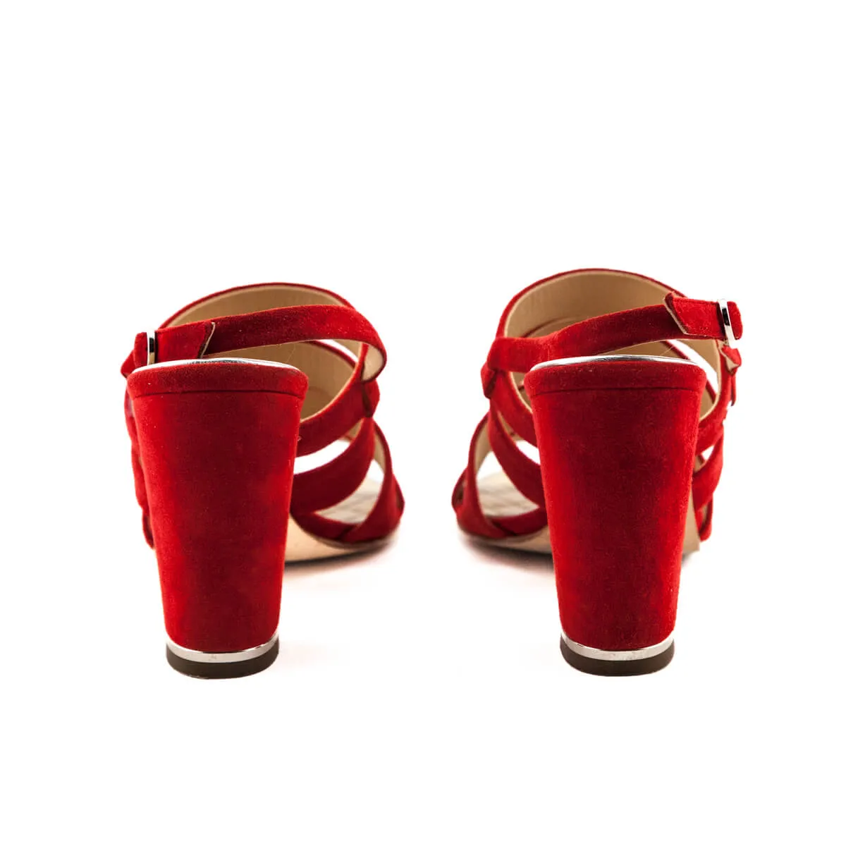 Chanel Red Suede Multi-Strap CC Sandals US 7 | EU 37
