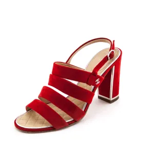 Chanel Red Suede Multi-Strap CC Sandals US 7 | EU 37