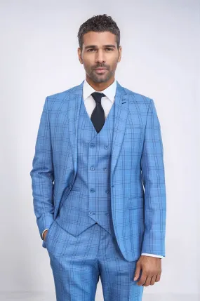 Checked Light Blue Men Suit - Wessi