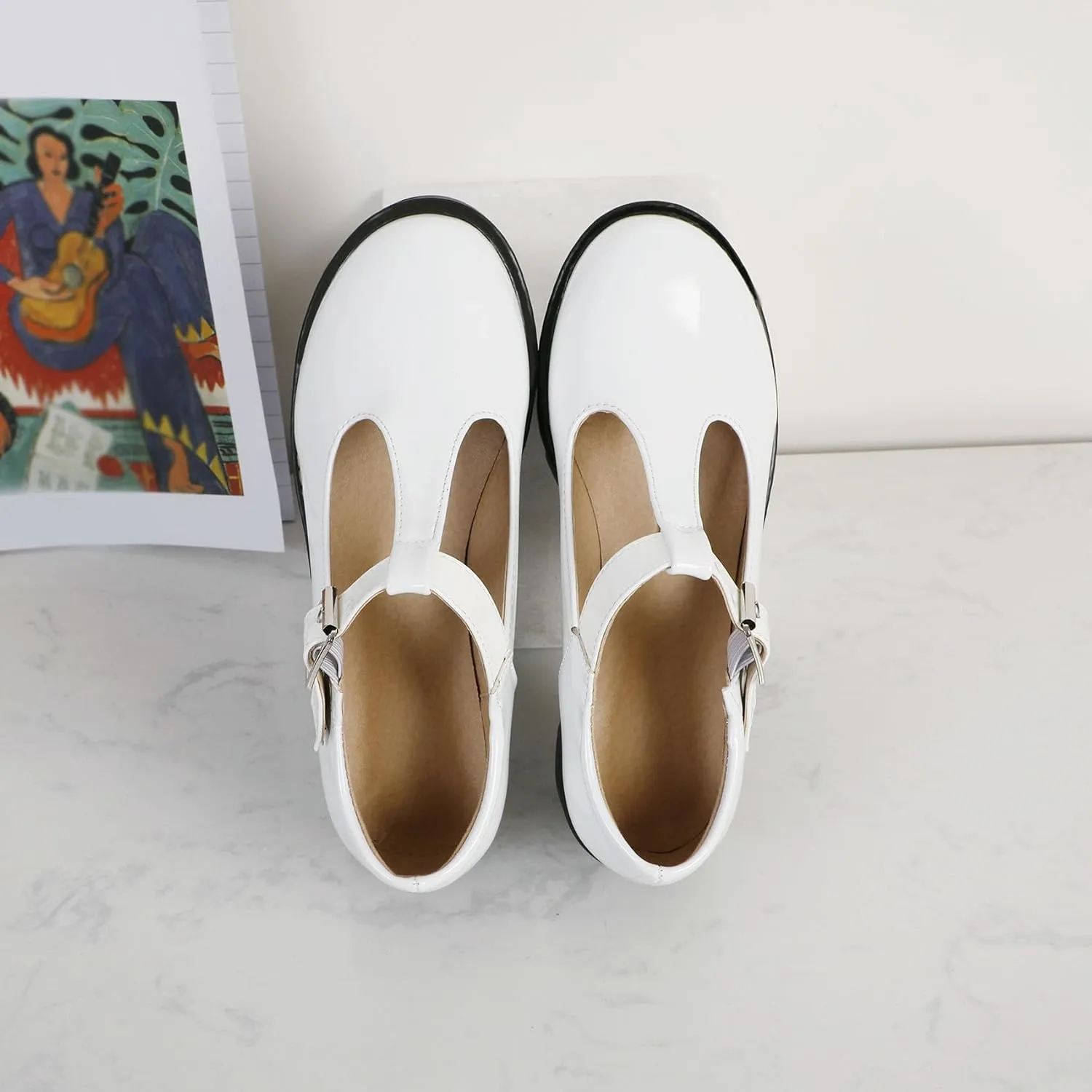 Chunky Mid Heels Oxfords Lug Sole Brogues T-Strap Patent Platform Pumps Gothic Buckled Shoes