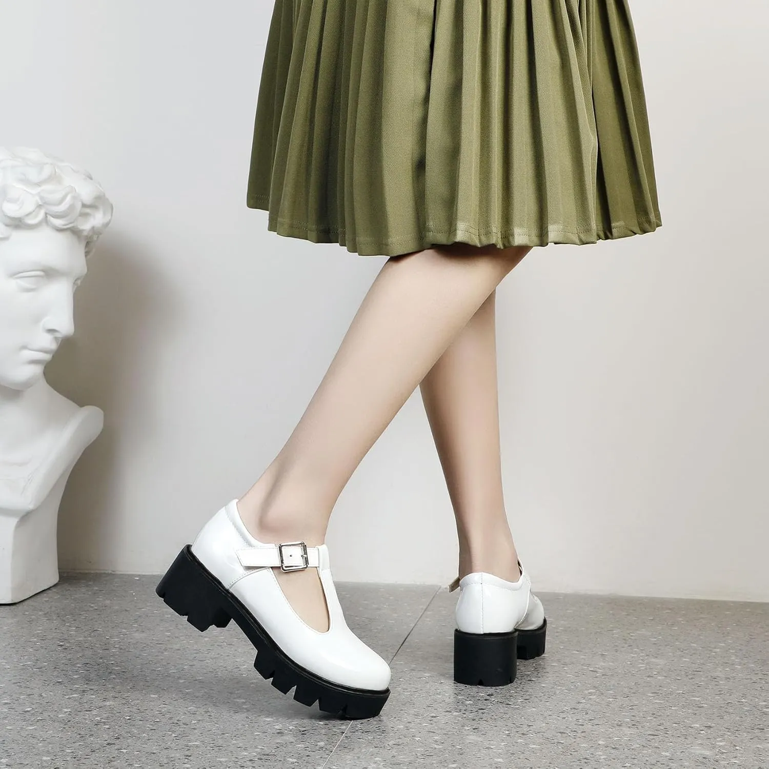 Chunky Mid Heels Oxfords Lug Sole Brogues T-Strap Patent Platform Pumps Gothic Buckled Shoes