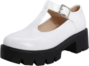 Chunky Mid Heels Oxfords Lug Sole Brogues T-Strap Patent Platform Pumps Gothic Buckled Shoes
