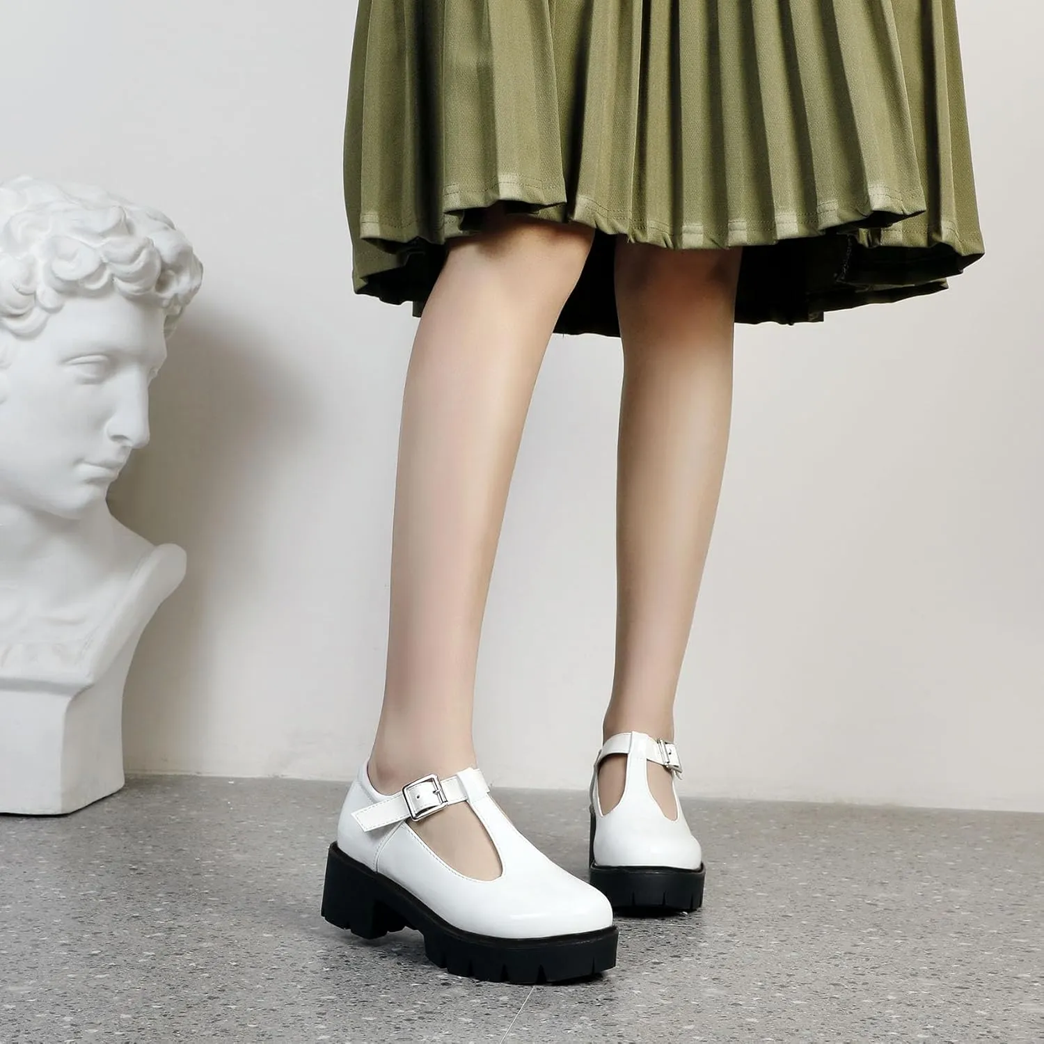 Chunky Mid Heels Oxfords Lug Sole Brogues T-Strap Patent Platform Pumps Gothic Buckled Shoes