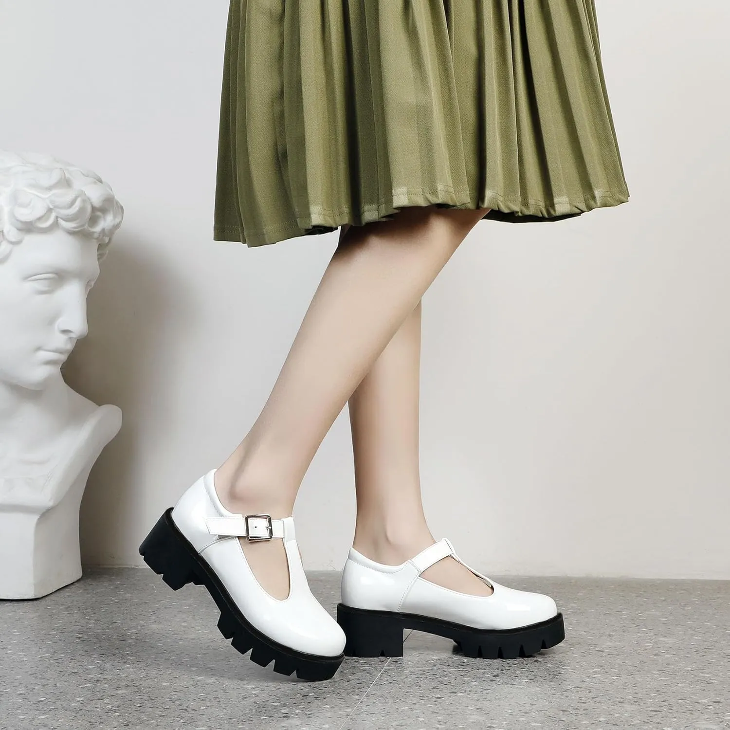 Chunky Mid Heels Oxfords Lug Sole Brogues T-Strap Patent Platform Pumps Gothic Buckled Shoes