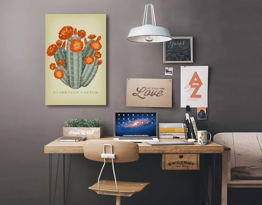 Claretcup Cactus, Vintage Flora, Lantern Press Artwork, Stretched Canvas