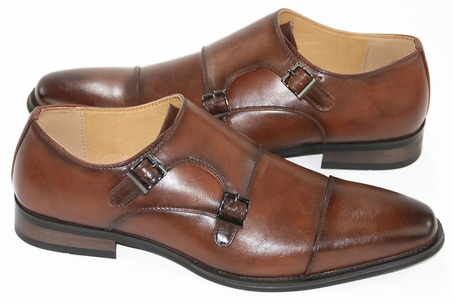 Cognac Leather Buckled Monk Strap