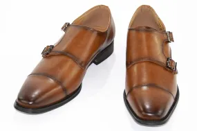 Cognac Leather Buckled Monk Strap