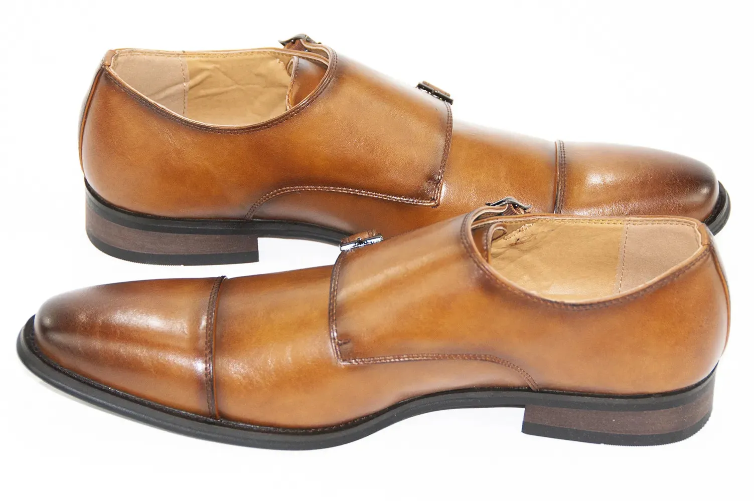 Cognac Leather Buckled Monk Strap