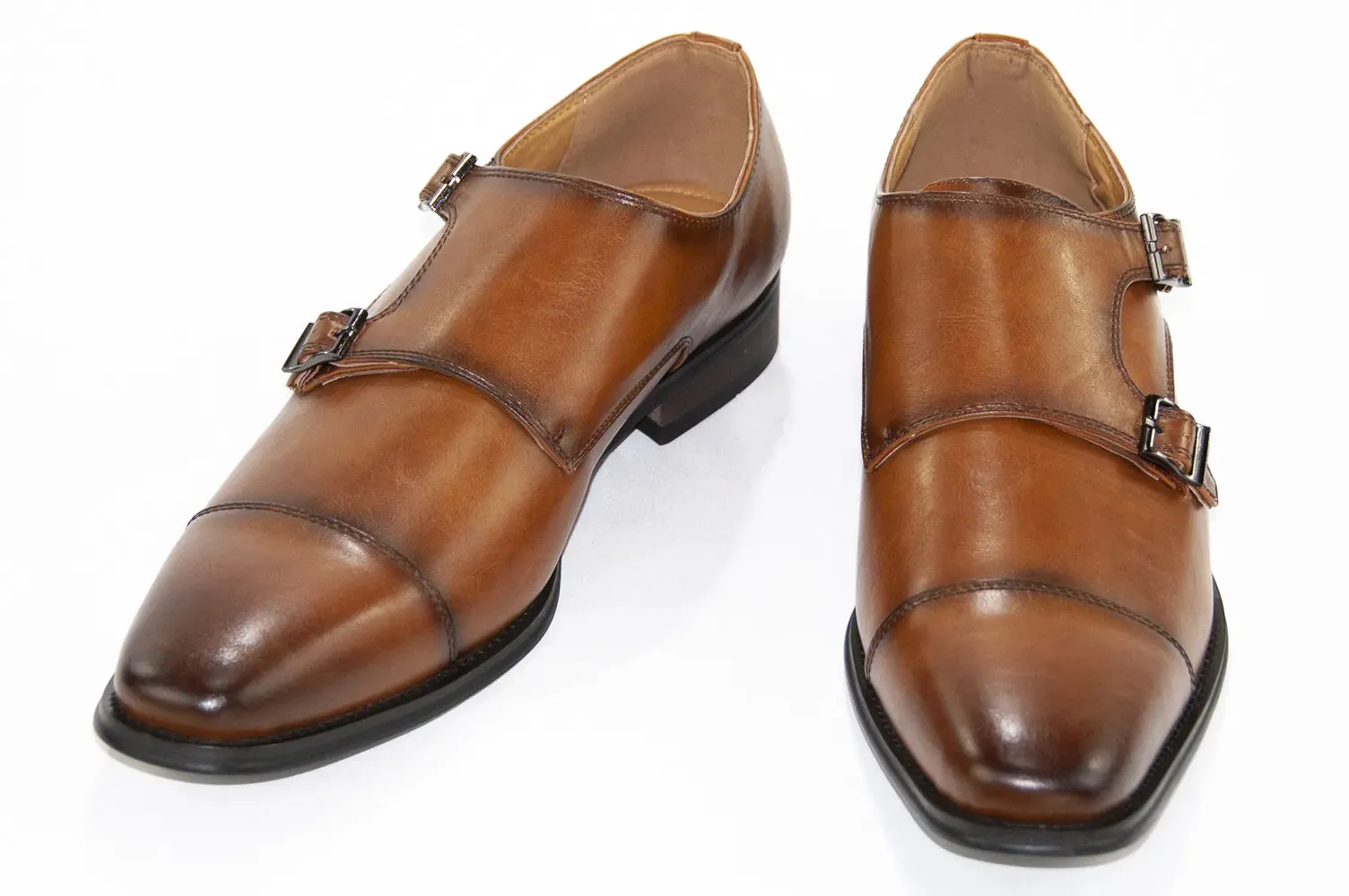 Cognac Leather Buckled Monk Strap