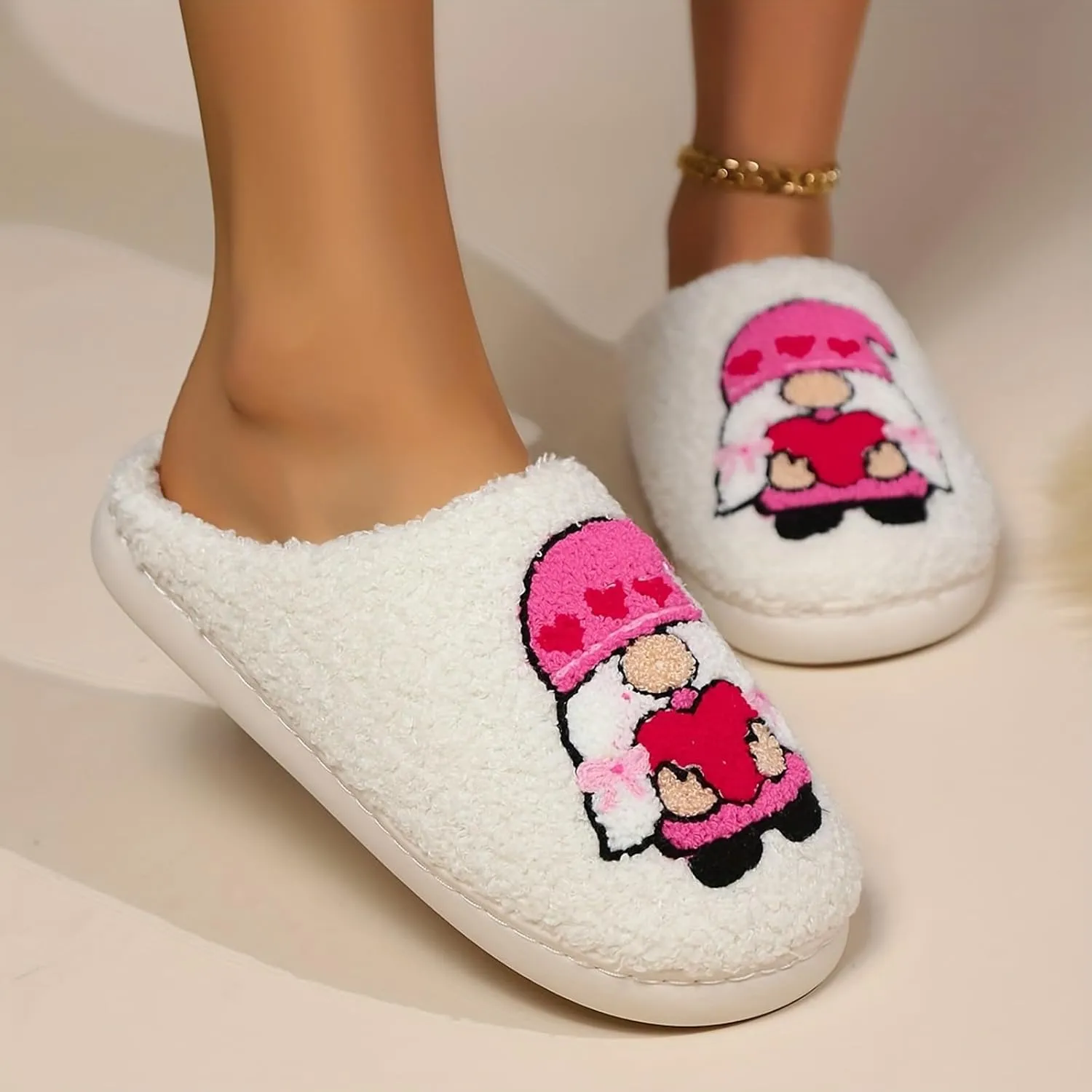 Couple Love Cotton Slippers Plush Warm Memory Foam Slippers Fleece Lined Lightweight Home Platform Slides