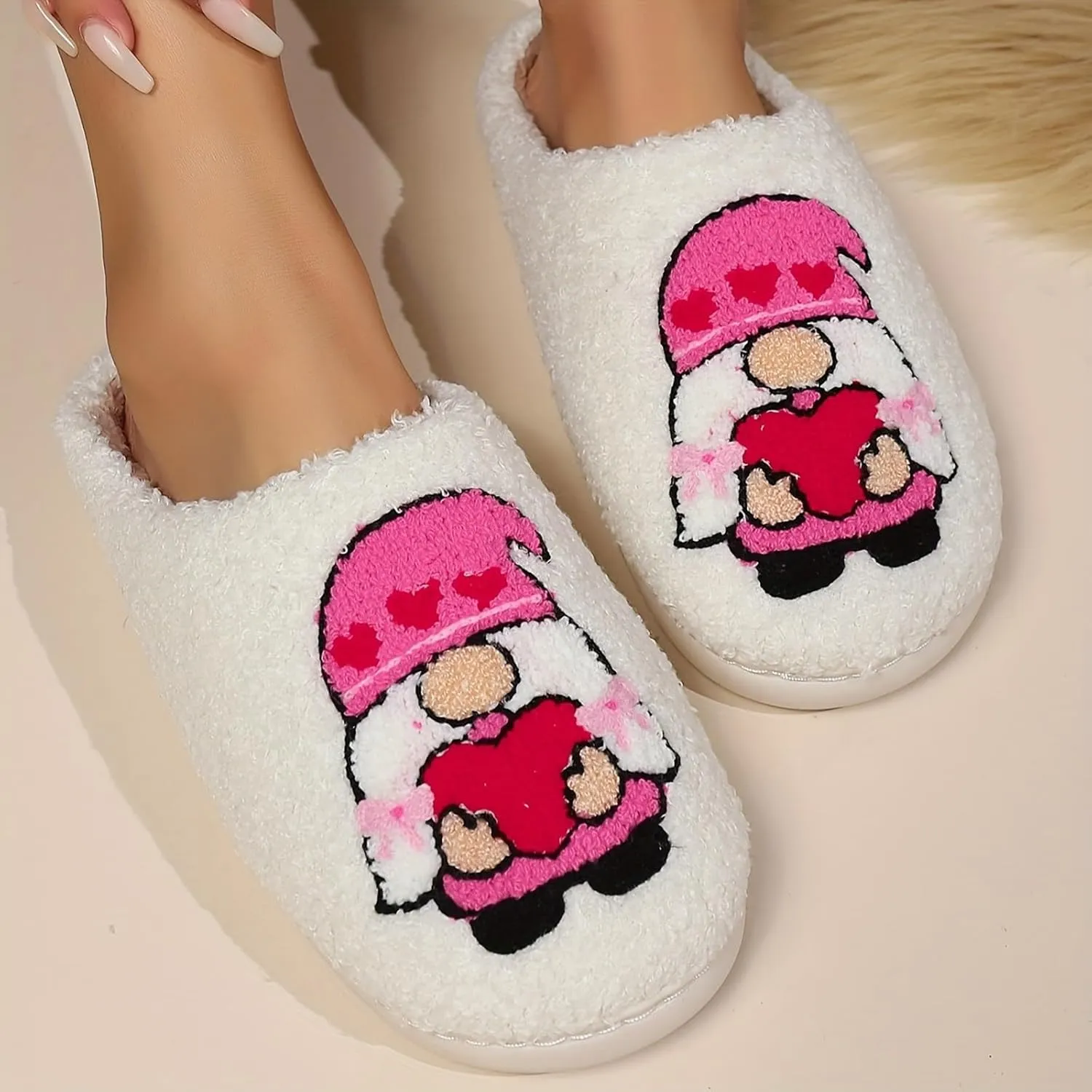 Couple Love Cotton Slippers Plush Warm Memory Foam Slippers Fleece Lined Lightweight Home Platform Slides