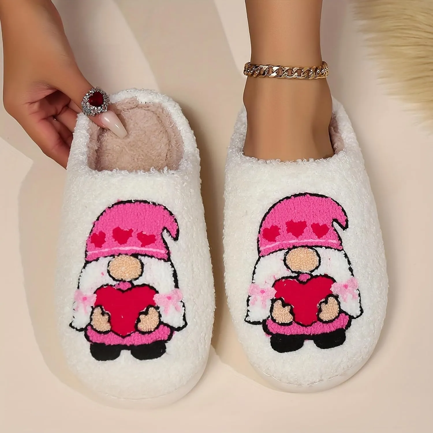 Couple Love Cotton Slippers Plush Warm Memory Foam Slippers Fleece Lined Lightweight Home Platform Slides