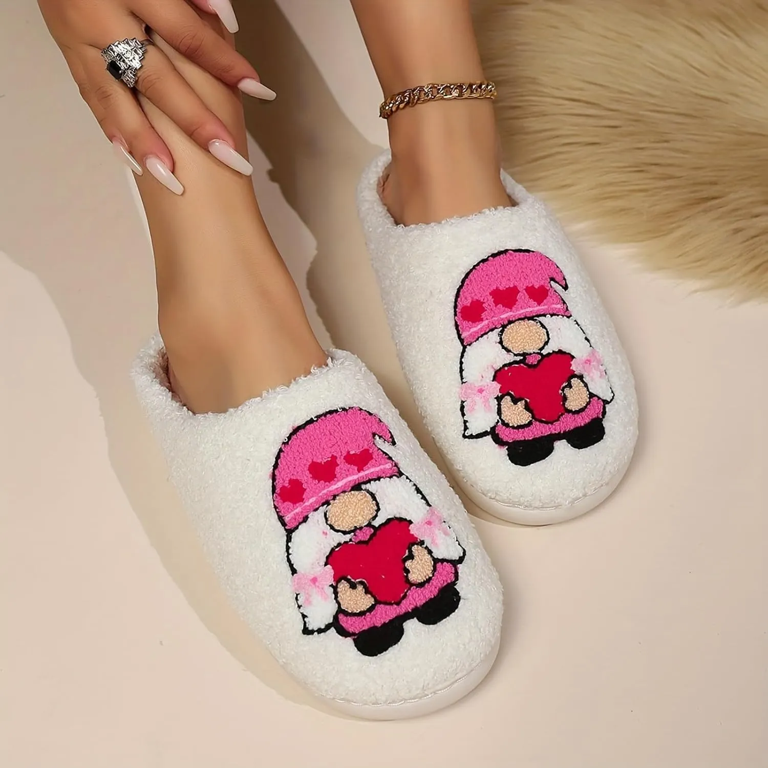 Couple Love Cotton Slippers Plush Warm Memory Foam Slippers Fleece Lined Lightweight Home Slipper Slide