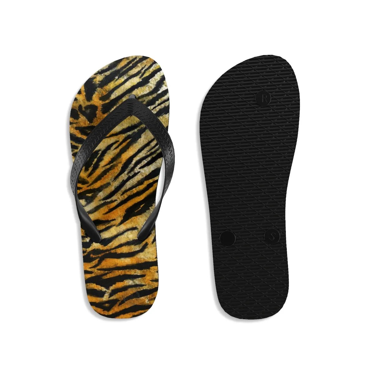 Cute Orange Tiger Flip Flops, Stripe Print Animal Print Designer Unisex Flip-Flops - Made in USA