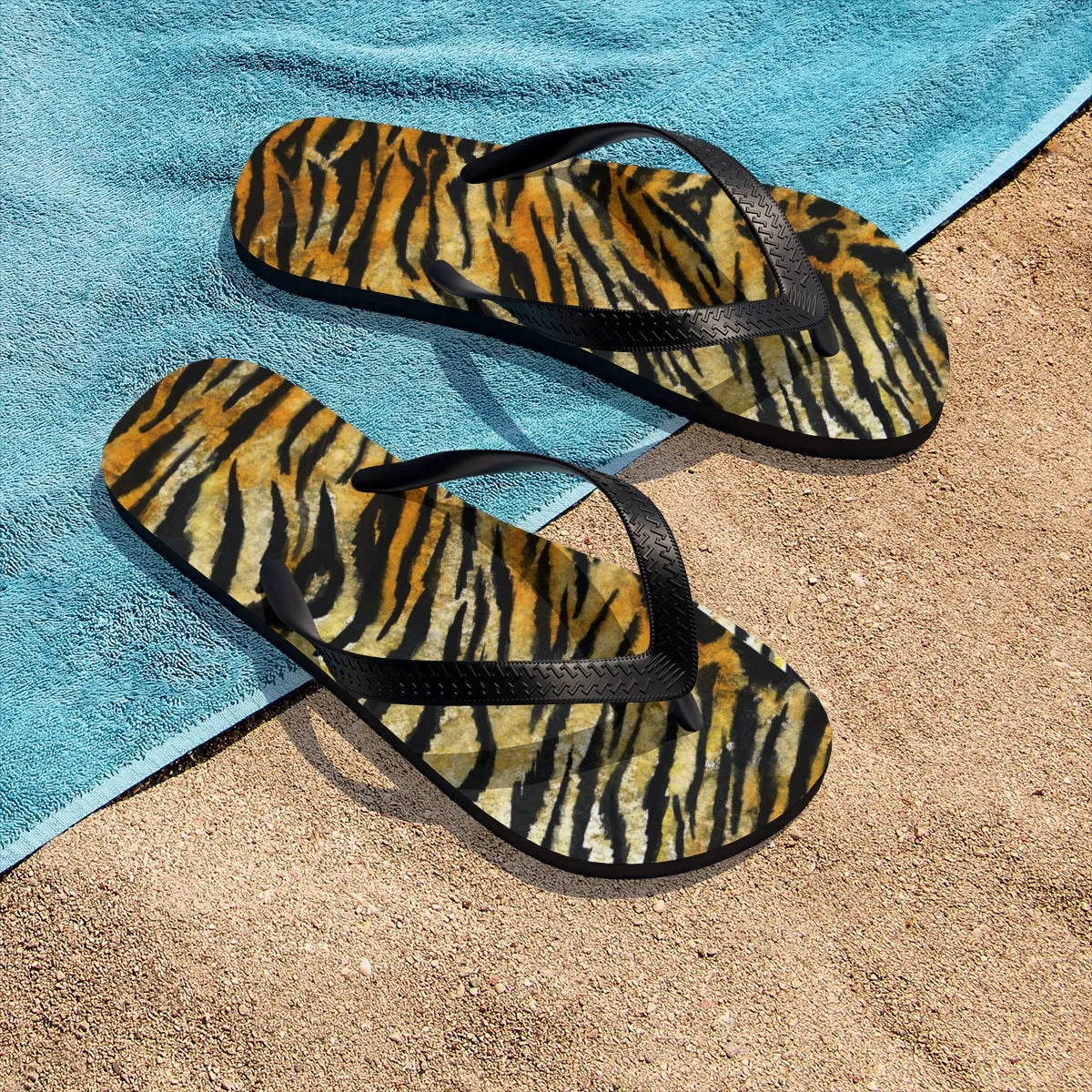 Cute Orange Tiger Flip Flops, Stripe Print Animal Print Designer Unisex Flip-Flops - Made in USA