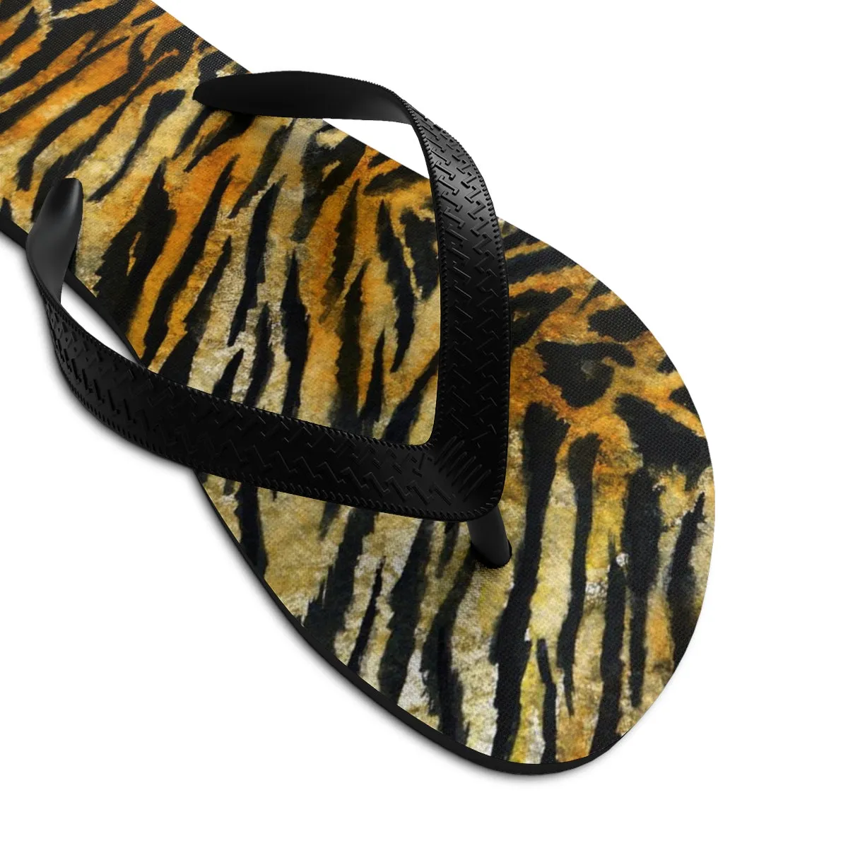Cute Orange Tiger Flip Flops, Stripe Print Animal Print Designer Unisex Flip-Flops - Made in USA