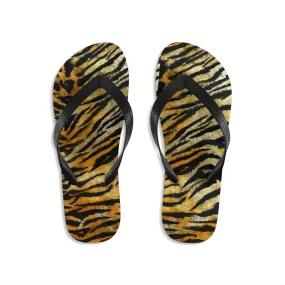 Cute Orange Tiger Flip Flops, Stripe Print Animal Print Designer Unisex Flip-Flops - Made in USA