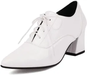 DINTAHA Patent Leather Heeled Oxfords Pointed Toe Oxford Heels Dress Shoes