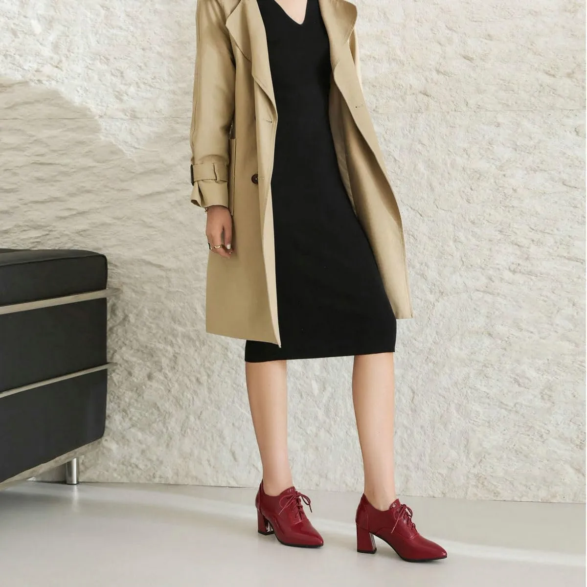 DINTAHA Patent Leather Heeled Oxfords Pointed Toe Oxford Heels Dress Shoes