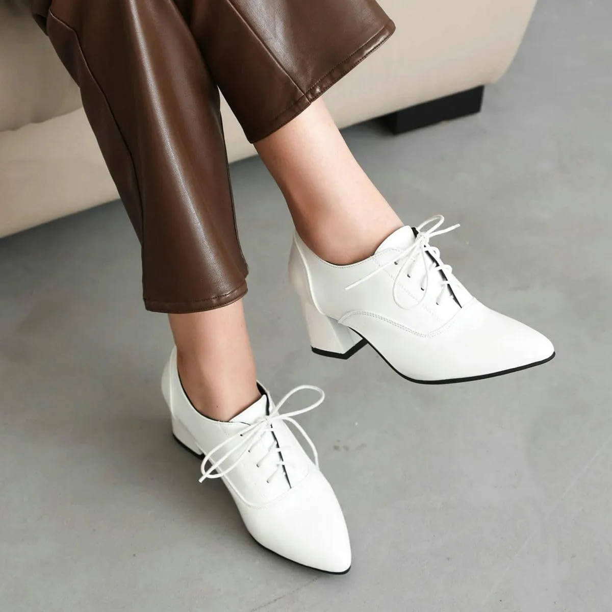 DINTAHA Patent Leather Heeled Oxfords Pointed Toe Oxford Heels Dress Shoes