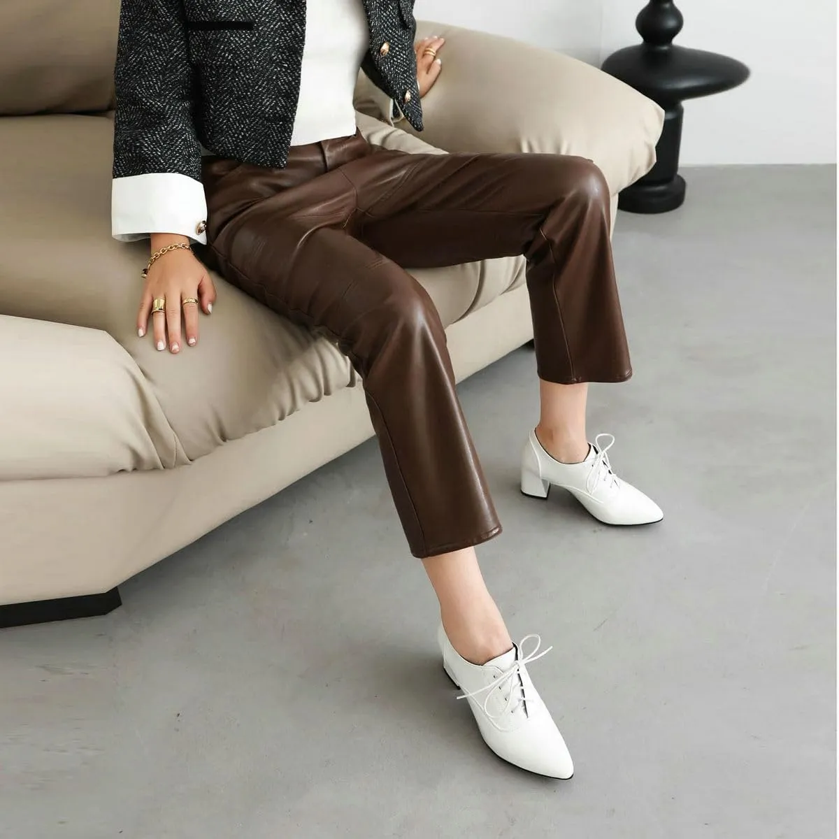 DINTAHA Patent Leather Heeled Oxfords Pointed Toe Oxford Heels Dress Shoes