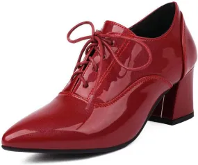 DINTAHA Patent Leather Heeled Oxfords Pointed Toe Oxford Heels Dress Shoes