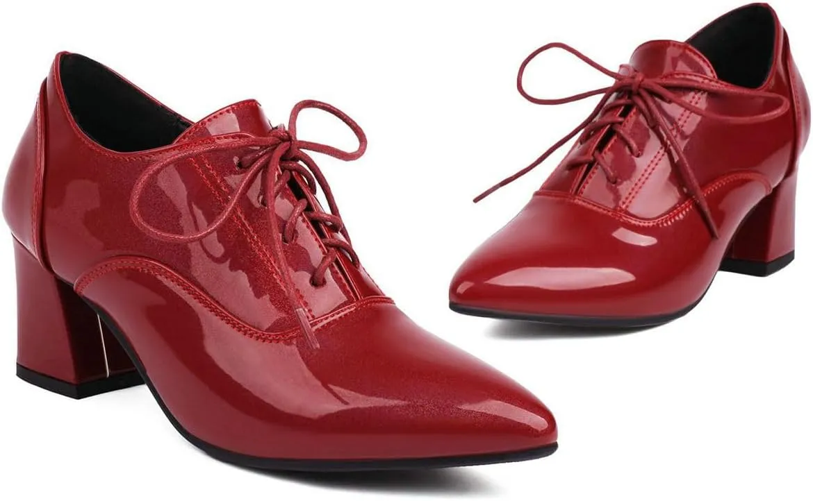 DINTAHA Patent Leather Heeled Oxfords Pointed Toe Oxford Heels Dress Shoes