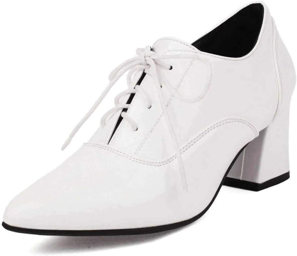 DINTAHA Patent Leather Heeled Oxfords Pointed Toe Oxford Heels Dress Shoes