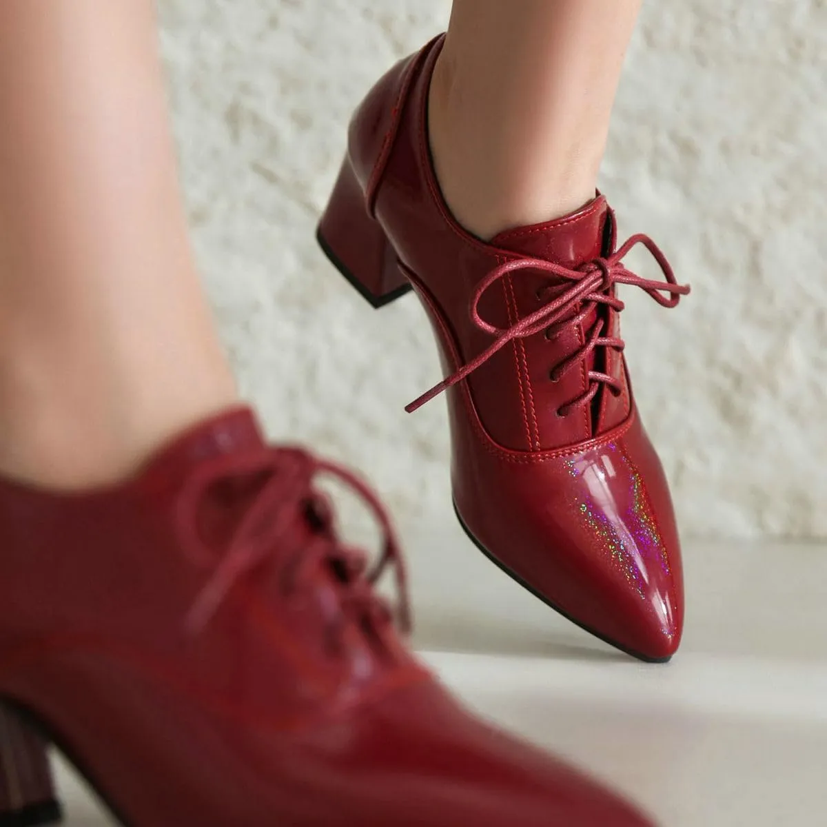 DINTAHA Patent Leather Heeled Oxfords Pointed Toe Oxford Heels Dress Shoes