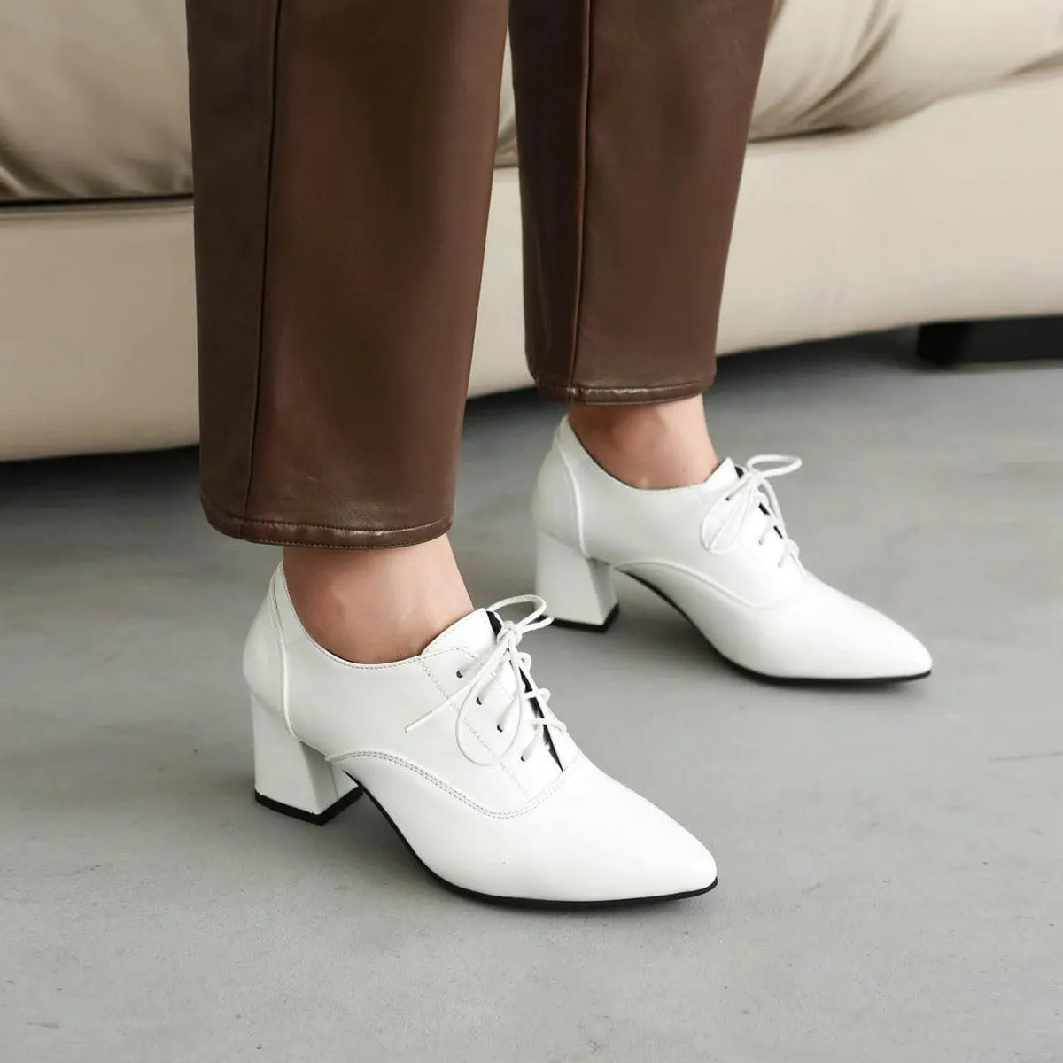 DINTAHA Patent Leather Heeled Oxfords Pointed Toe Oxford Heels Dress Shoes