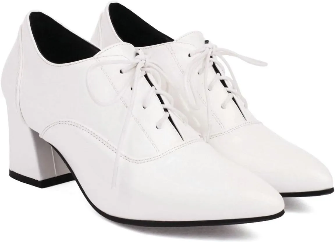 DINTAHA Patent Leather Heeled Oxfords Pointed Toe Oxford Heels Dress Shoes