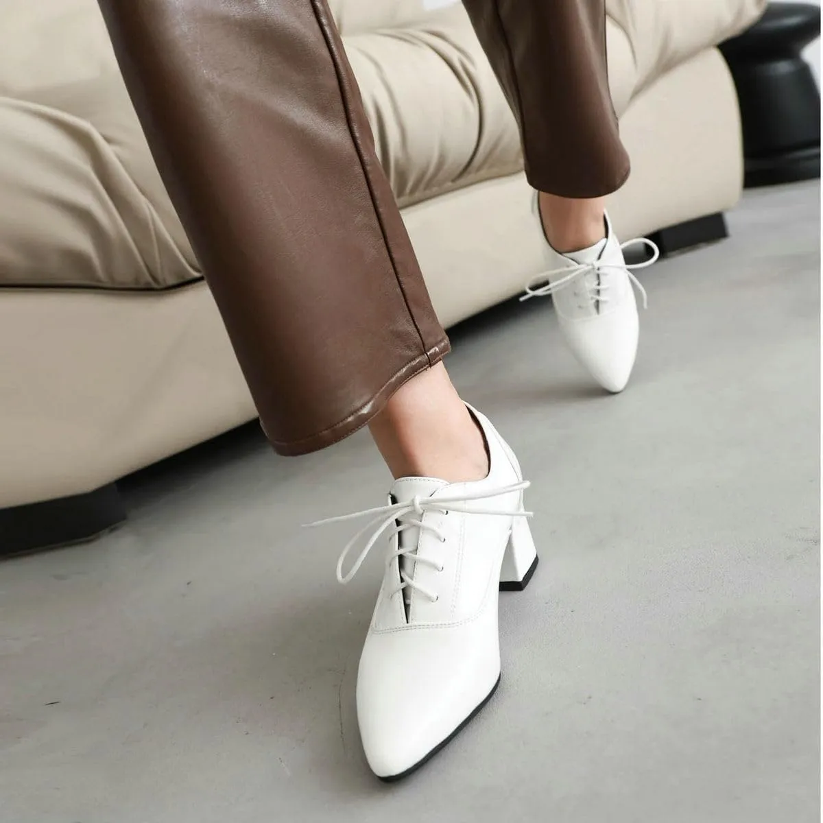 DINTAHA Patent Leather Heeled Oxfords Pointed Toe Oxford Heels Dress Shoes