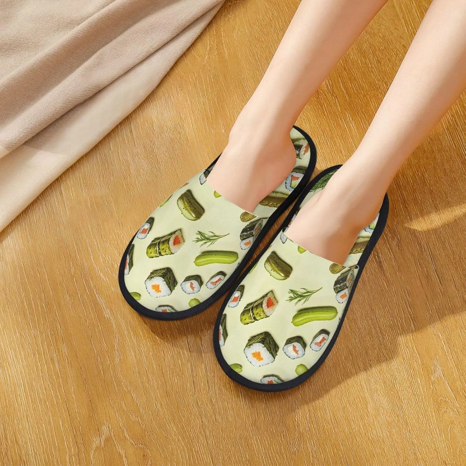 Fuzzy House Slippers Sushi Dill Pickles Plush Shoes Non-slip Memory Foam Slippers