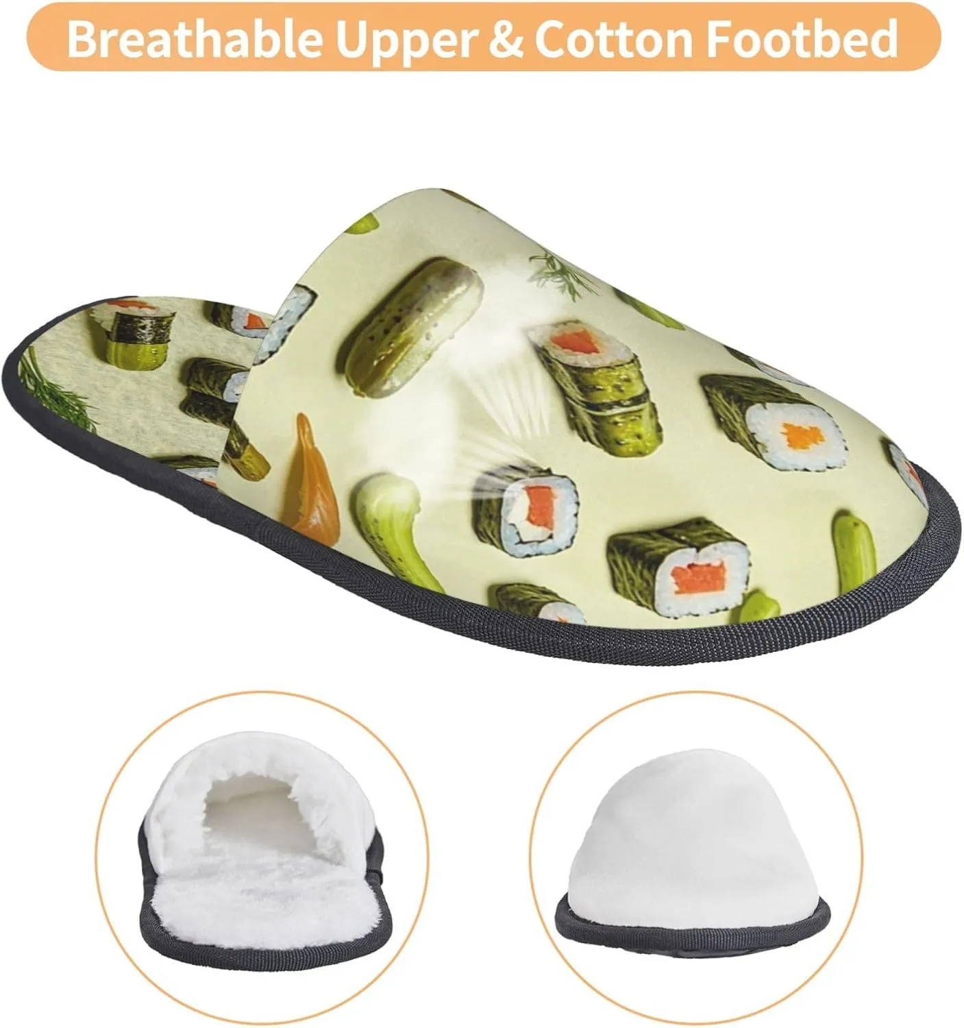 Fuzzy House Slippers Sushi Dill Pickles Plush Shoes Non-slip Memory Foam Slippers