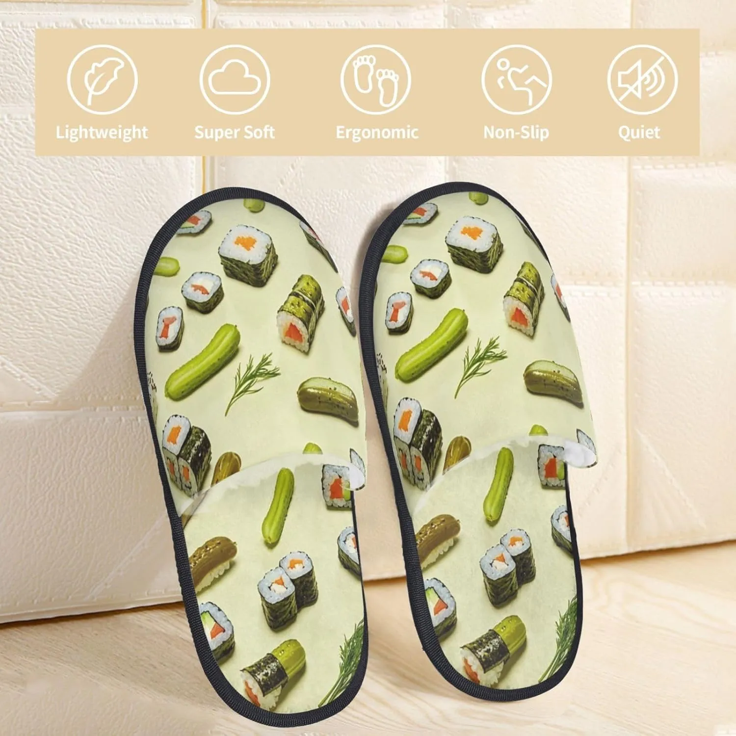 Fuzzy House Slippers Sushi Dill Pickles Plush Shoes Non-slip Memory Foam Slippers