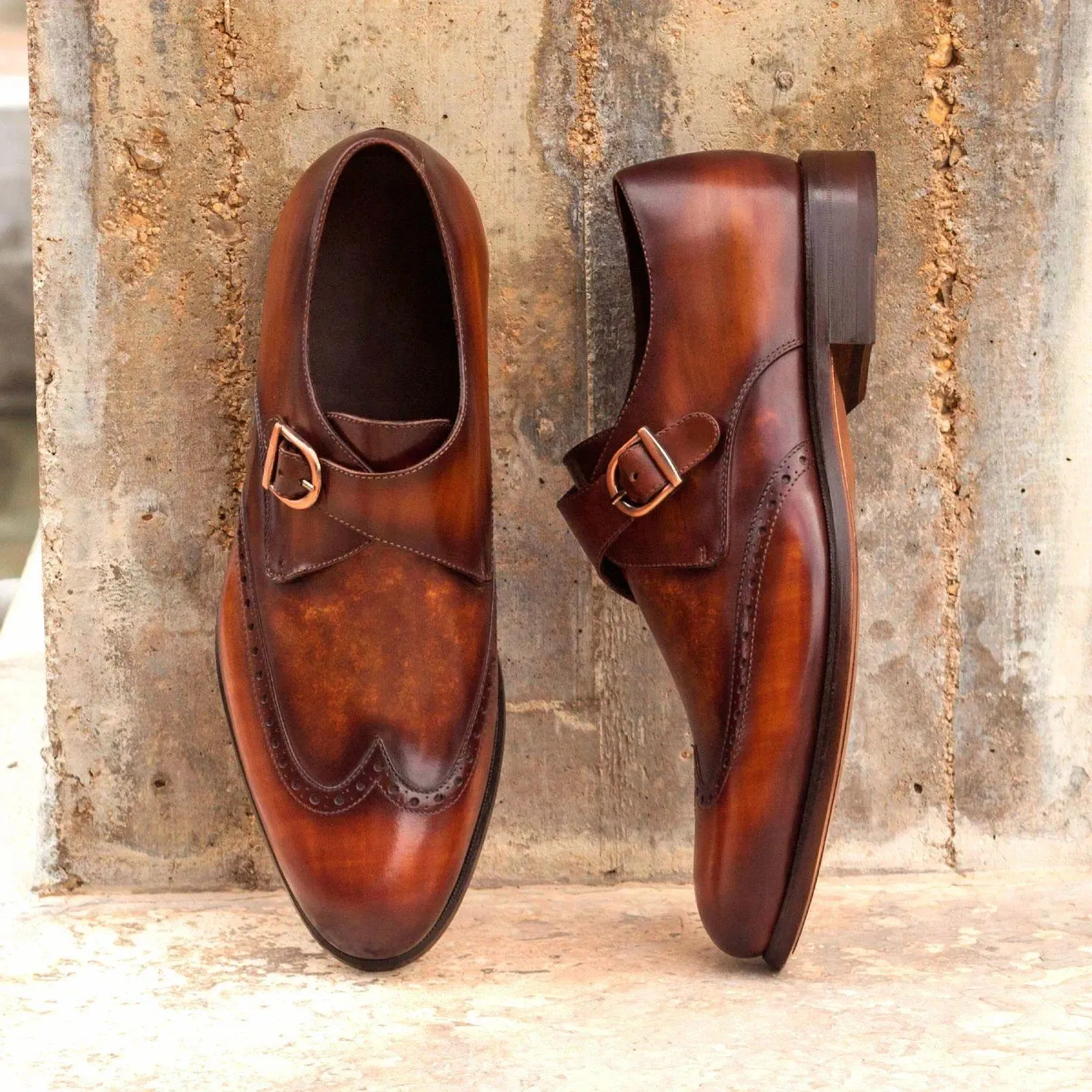 Givio Single Monk Patina Shoes