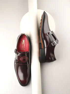 Hitz Men's Cherry Leather Party Wear Monk Shoes