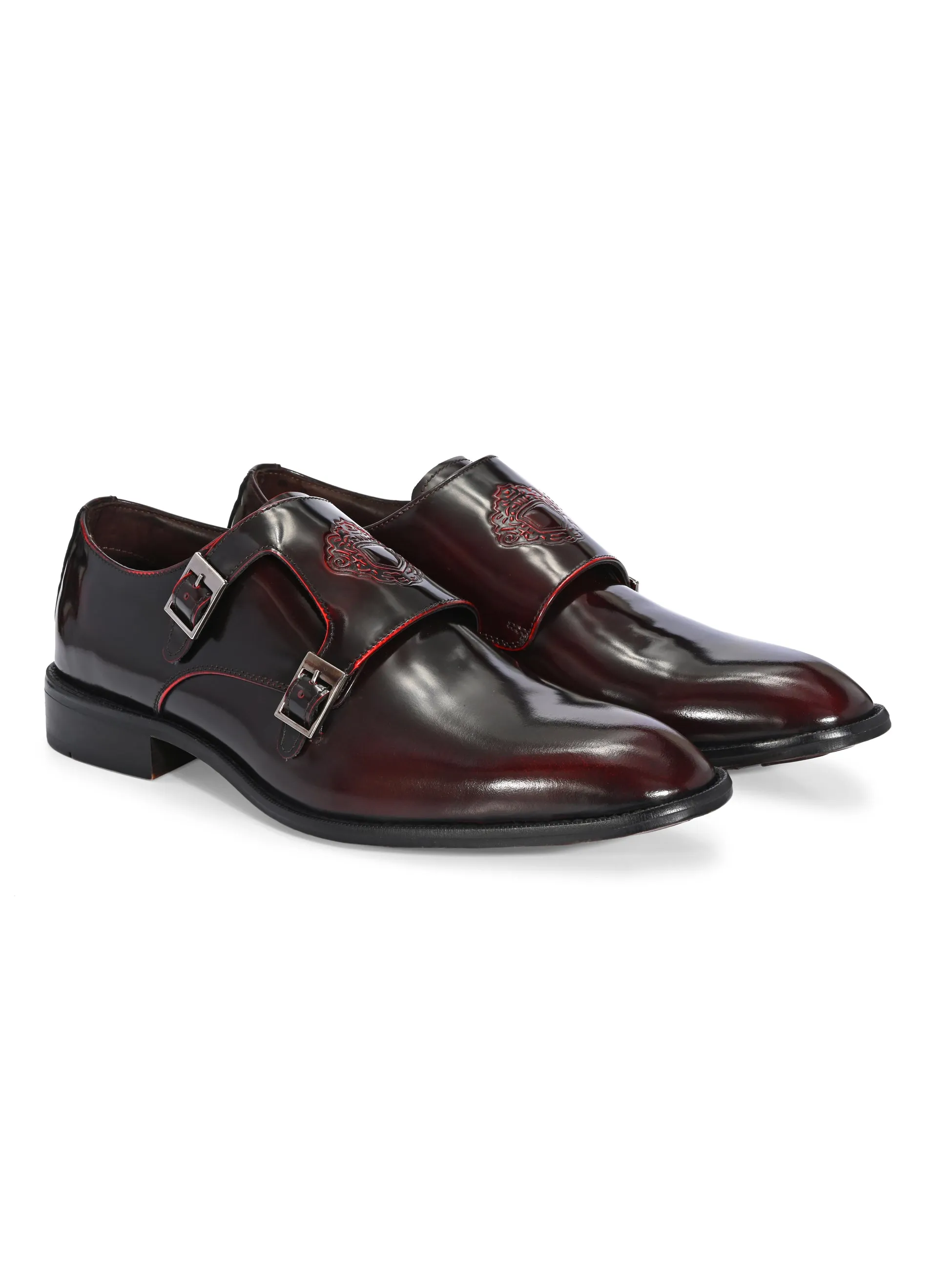 Hitz Men's Cherry Leather Party Wear Monk Shoes