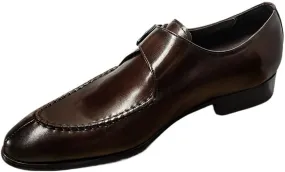HOOENG Oxford Dress Shoes for Men Slip On Pointed Toe Genuine Leather Split Toe Monk Strap Block Heel Slip Resistant Anti-Slip Rubber Sole Casual(Light Coffee,6)