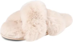 Jessica Simpson Women's Fashion Faux Feather Slide-On Memory Foam Slipper